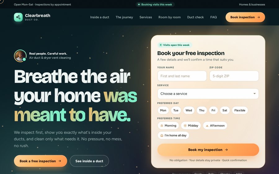 Clearbreath Duct Co. sample website by Cheap Cheap Websites