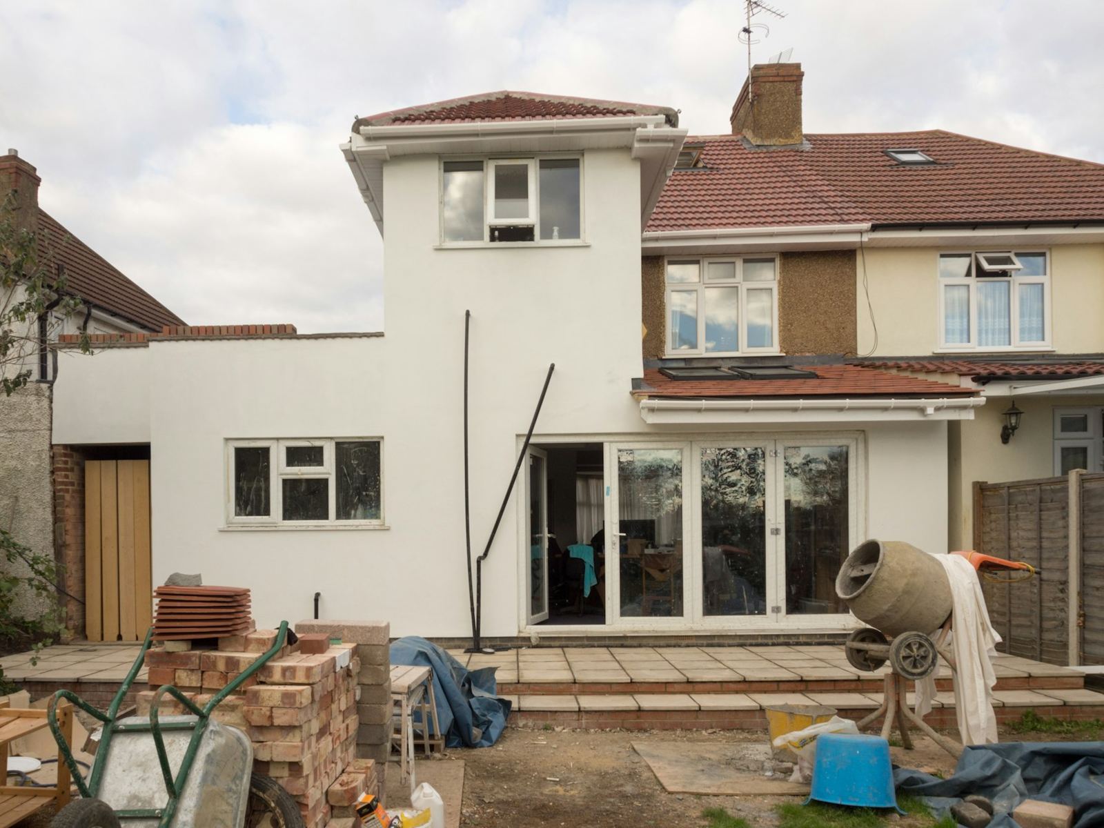 After: rear extension being finished with new glass doors