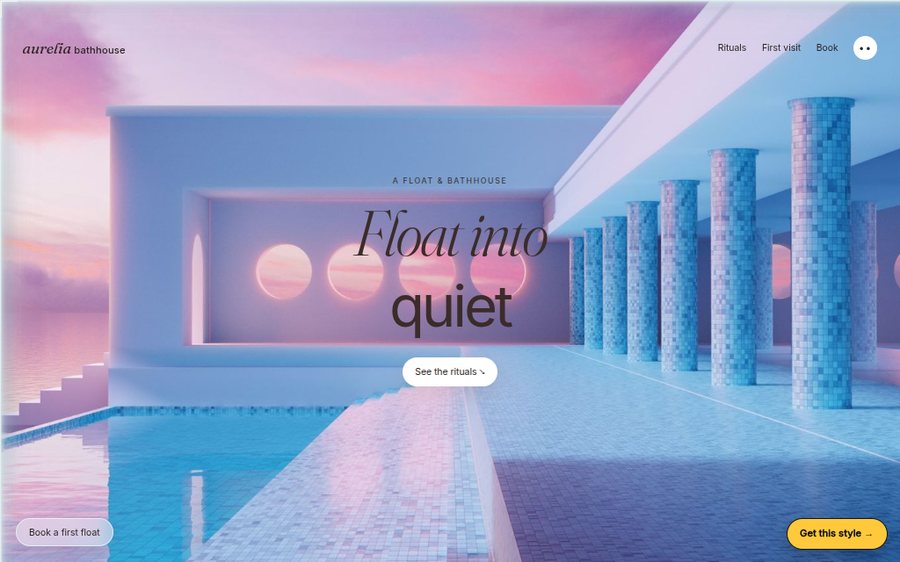 Aurelia Float & Bathhouse sample website by Cheap Cheap Websites