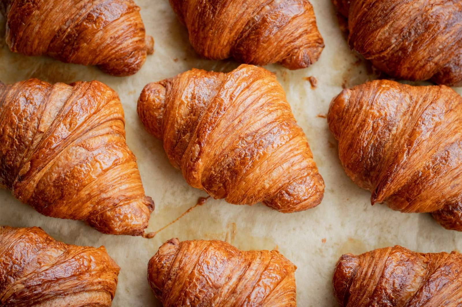 Golden butter croissants on baking paper