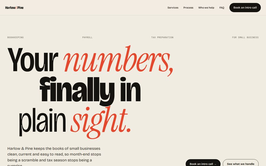 Harlow & Pine Bookkeeping sample website by Cheap Cheap Websites