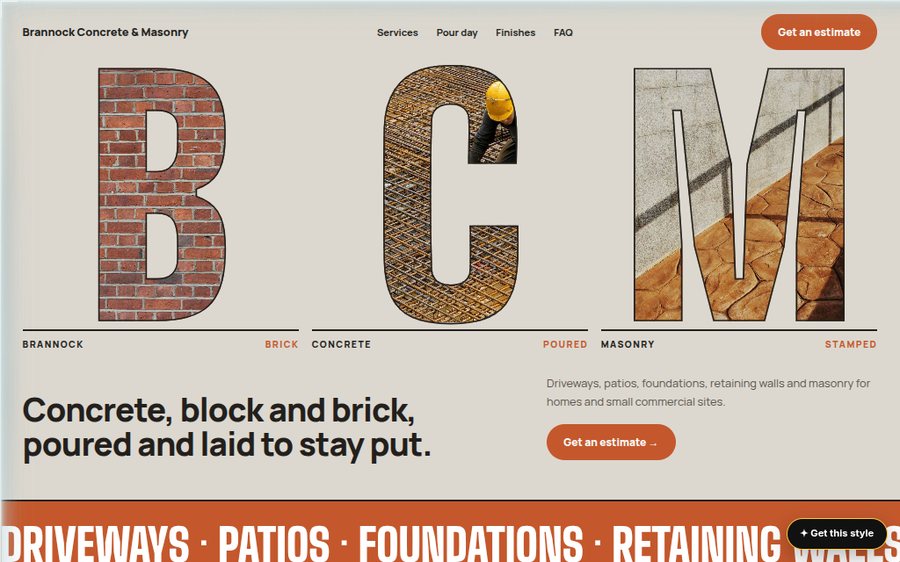 Brannock Concrete & Masonry sample website by Cheap Cheap Websites