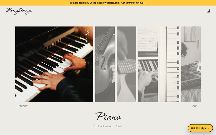 Brightkeys Music School sample website by Cheap Cheap Websites