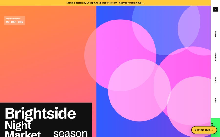Brightside Night Market sample website by Cheap Cheap Websites