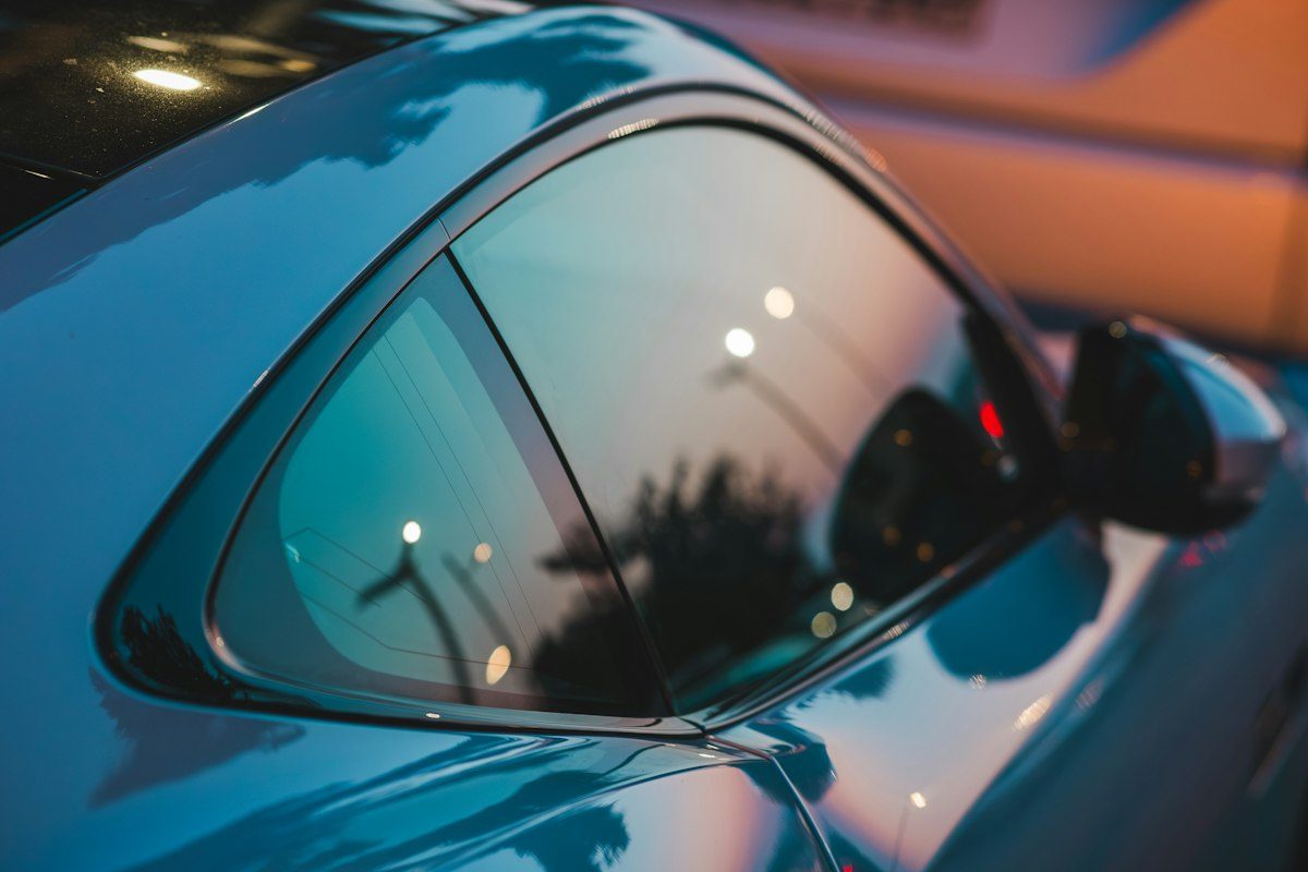 A close up of a car's side mirror