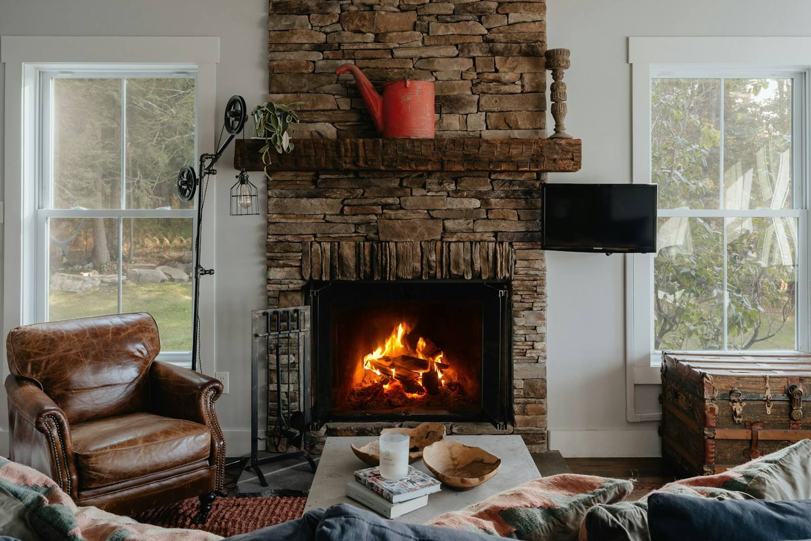 Stone fireplace