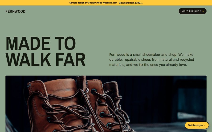 Fernwood Shoe Co. sample website by Cheap Cheap Websites