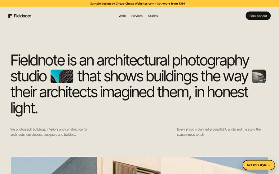 Fieldnote Studio sample website by Cheap Cheap Websites