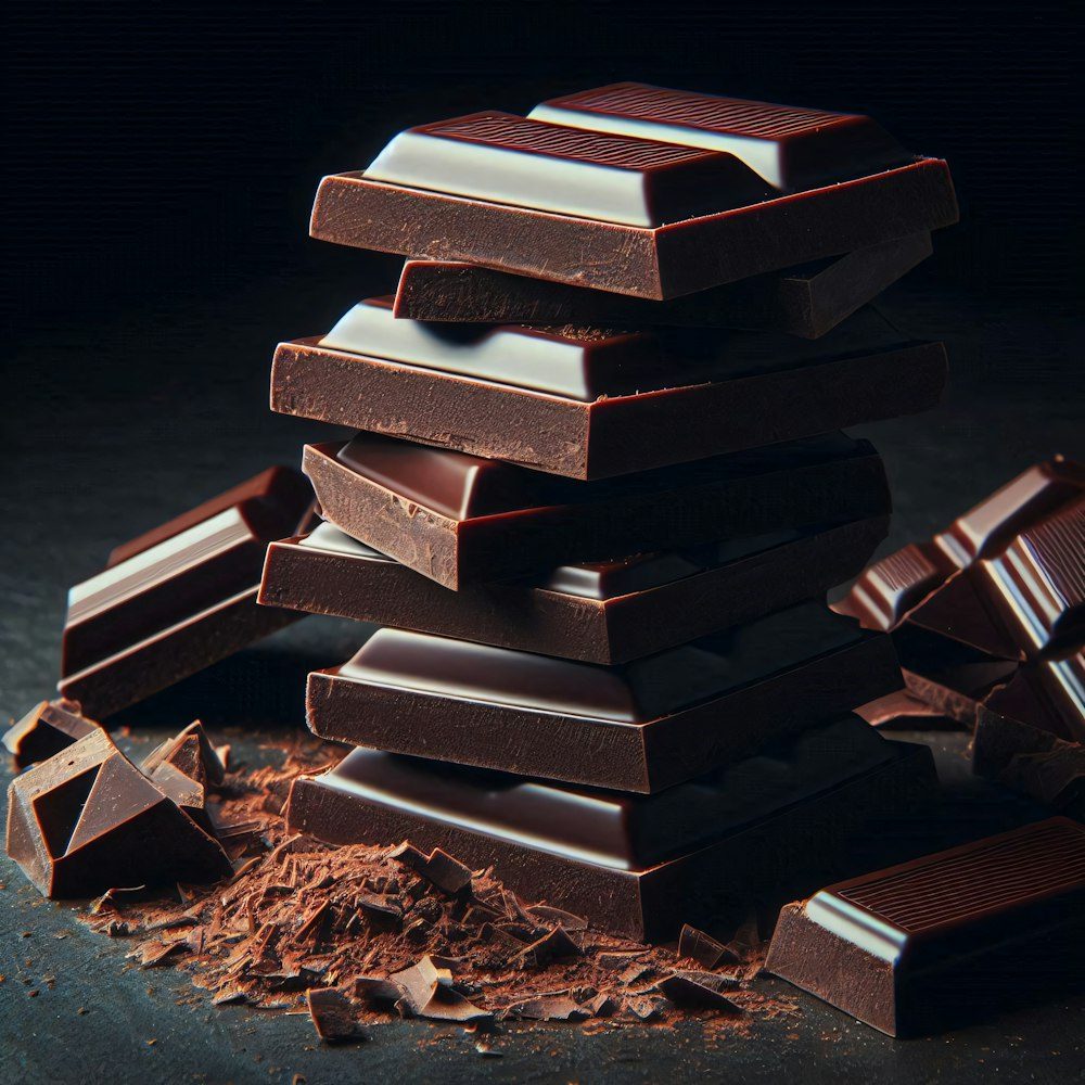 Stack of dark chocolate pieces