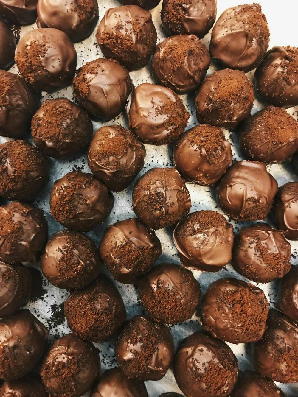 Rows of chocolate truffles