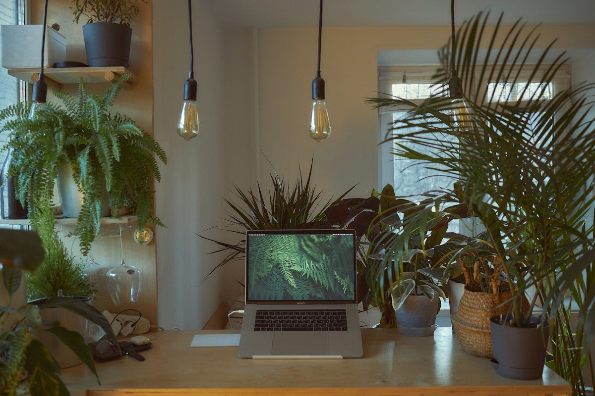 Macbook pro on white table