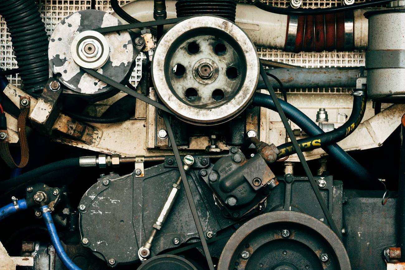 Close-up of a diesel engine