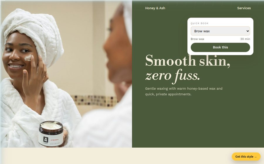 Honey & Ash Waxing sample website by Cheap Cheap Websites