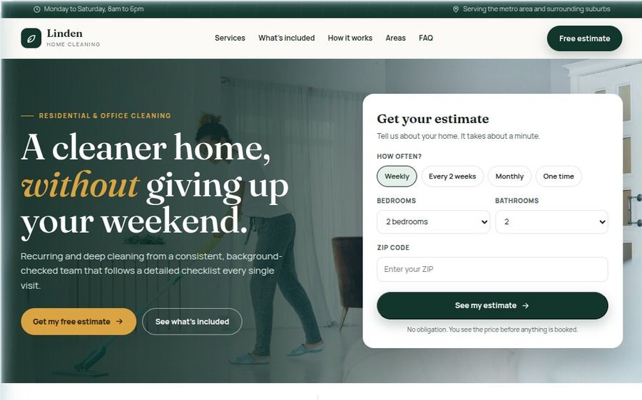 Linden Home Cleaning sample website