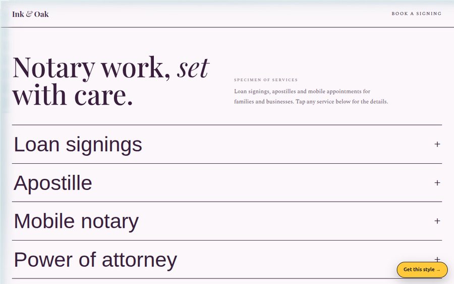Ink & Oak Notary sample website by Cheap Cheap Websites