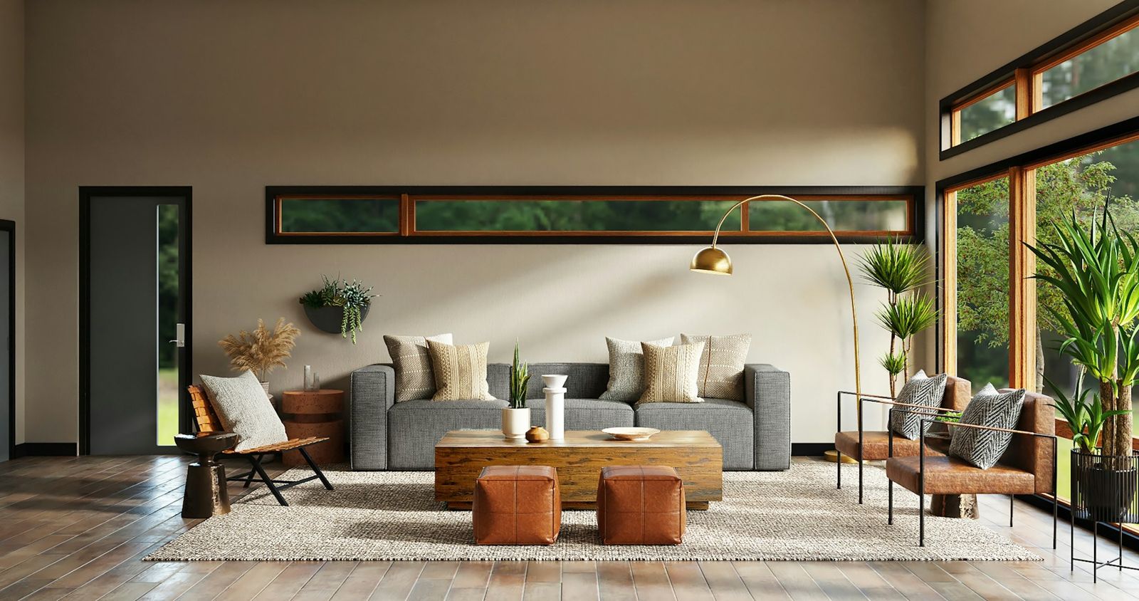Open living space with warm wood and daylight