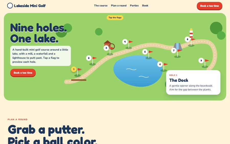 Lakeside Mini Golf sample website by Cheap Cheap Websites