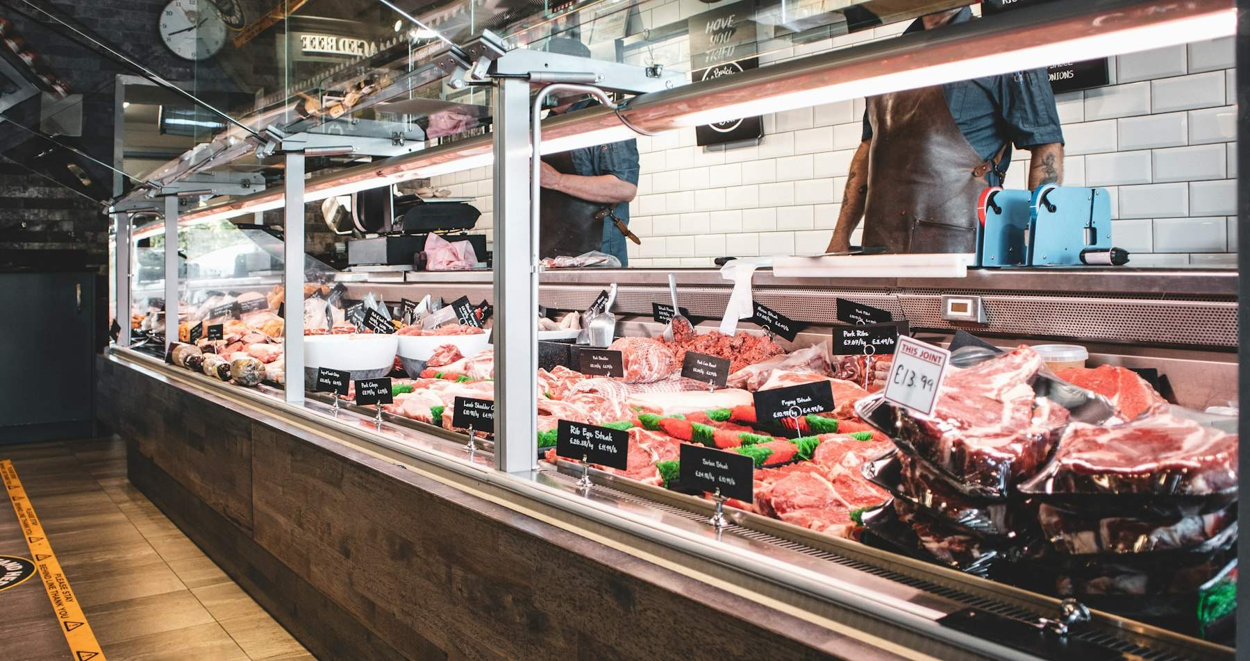 Raw meat on display counter