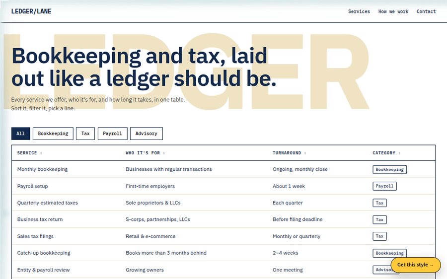 Ledger Lane Accounting sample website by Cheap Cheap Websites