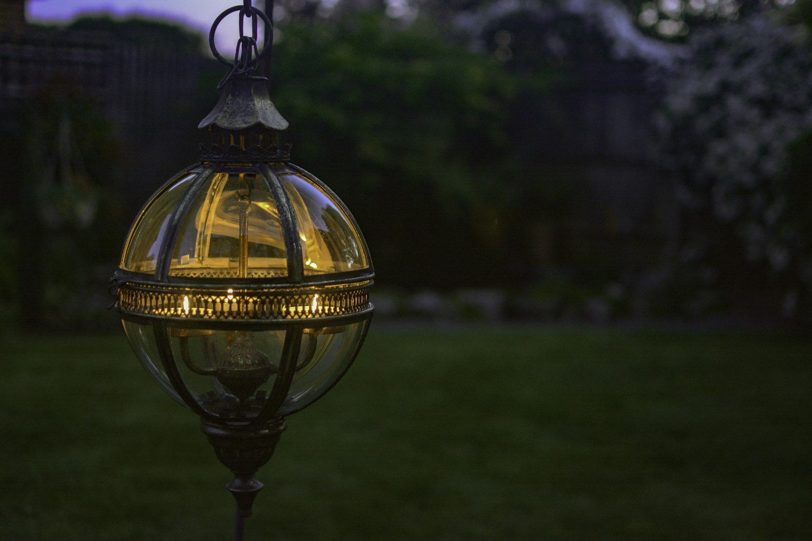 Lantern in a dark garden