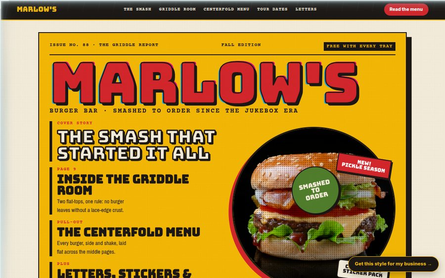 Marlow&rsquo;s Burger Bar sample website by Cheap Cheap Websites