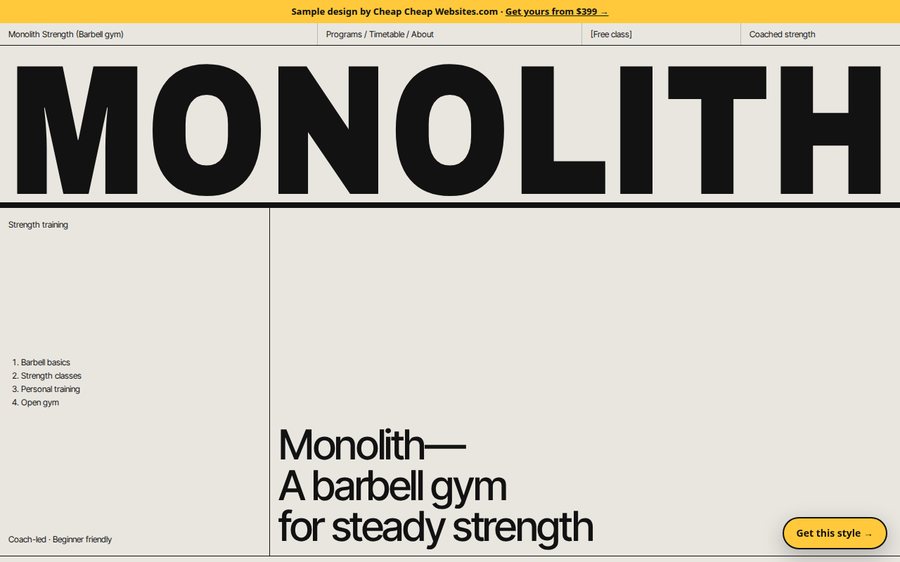 Monolith Strength sample website by Cheap Cheap Websites