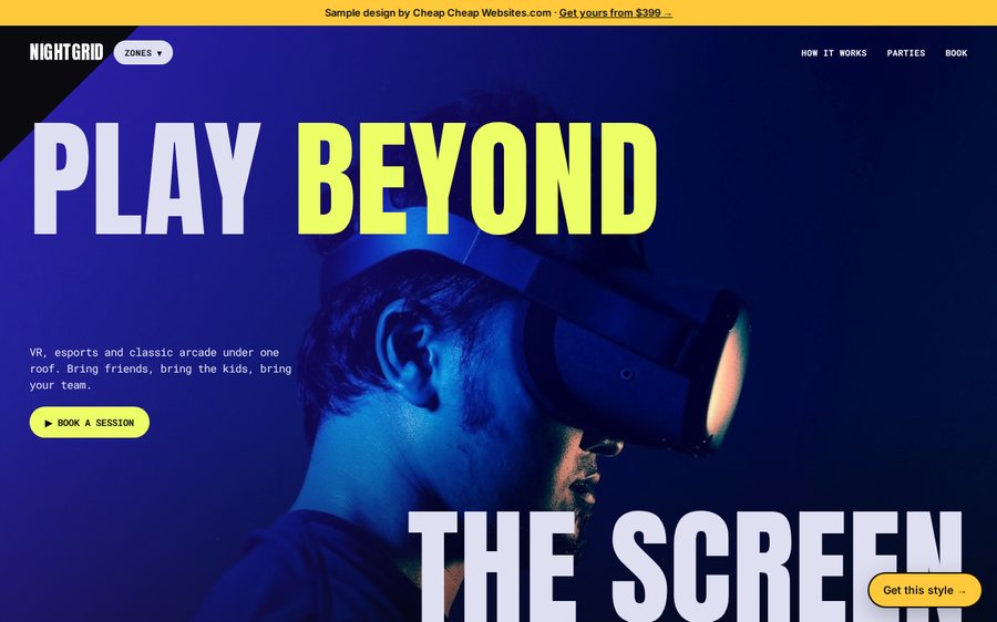 Nightgrid Arcade sample website by Cheap Cheap Websites