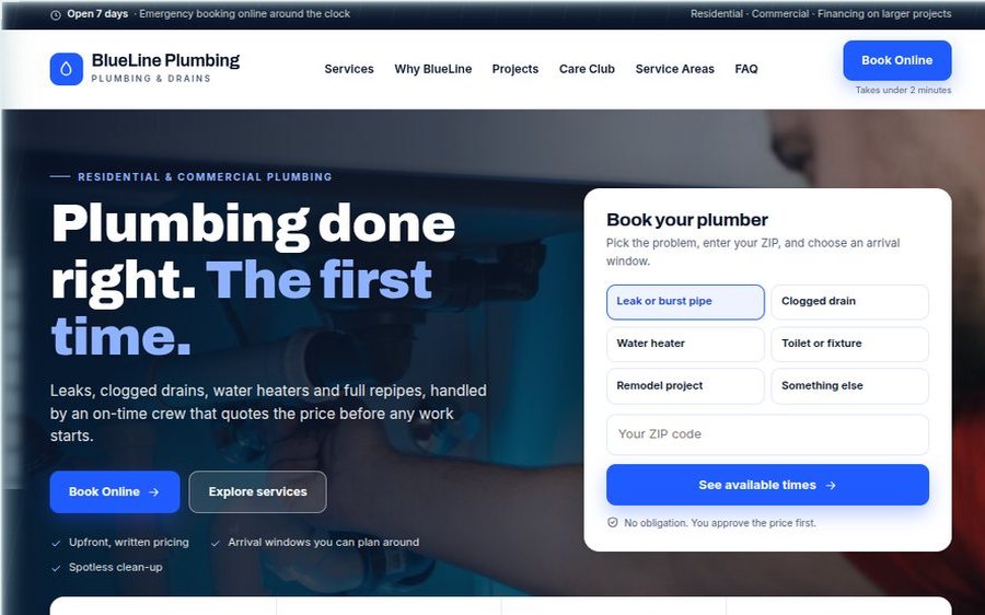 BlueLine Plumbing sample website