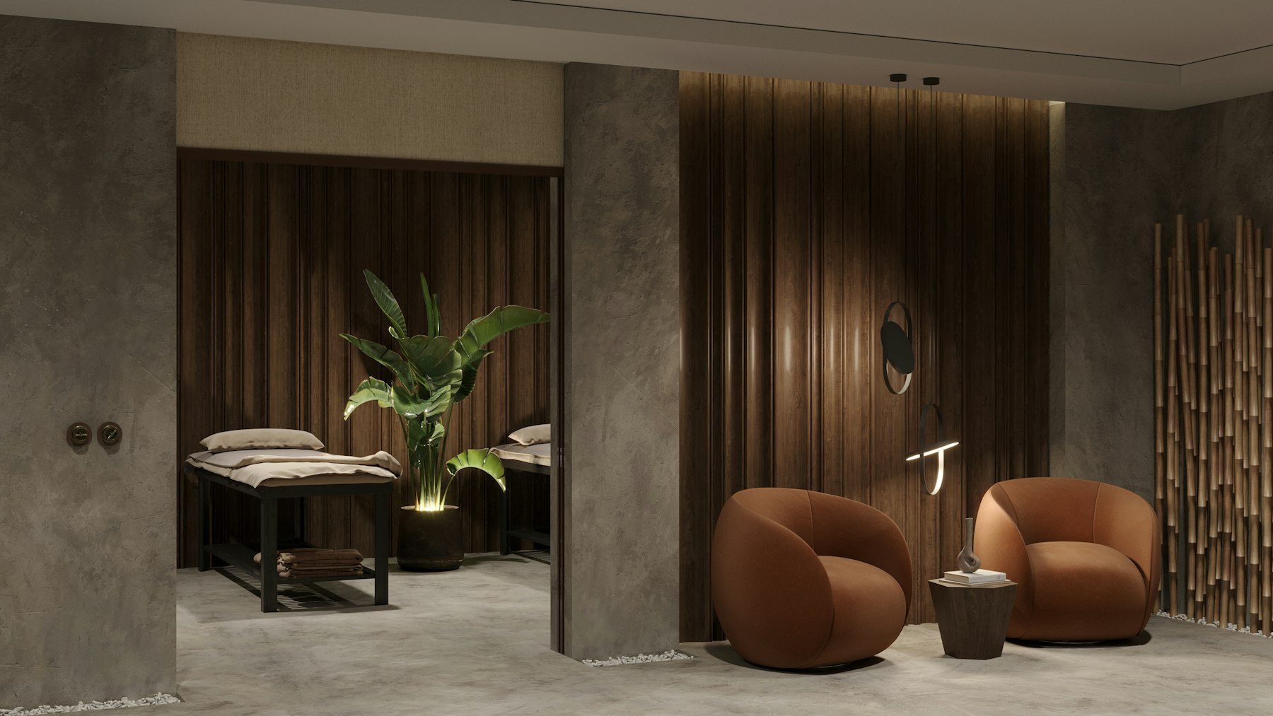 A couple of chairs sitting next to each other in a room