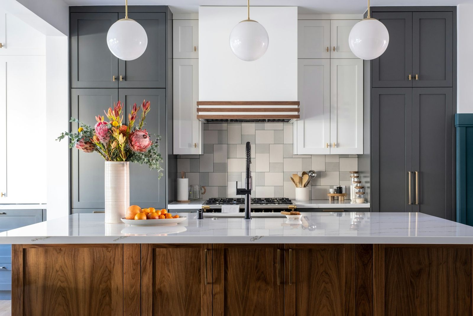 Finished kitchen remodel with a walnut island