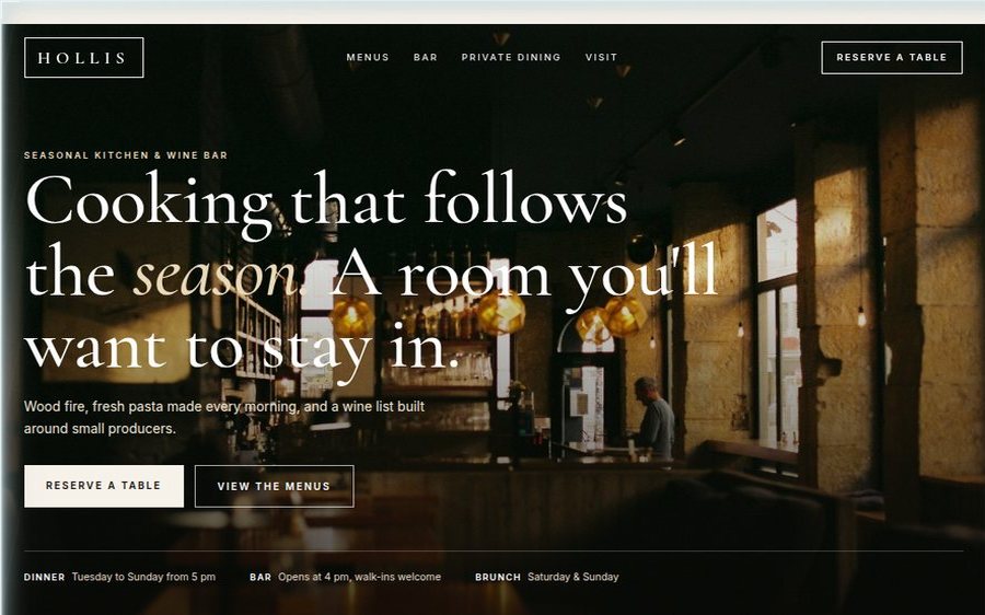 Hollis Kitchen & Wine Bar sample website