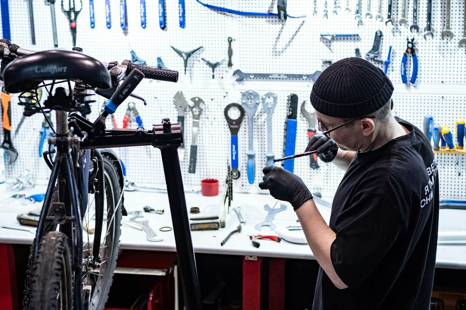 Mechanic working on a bike