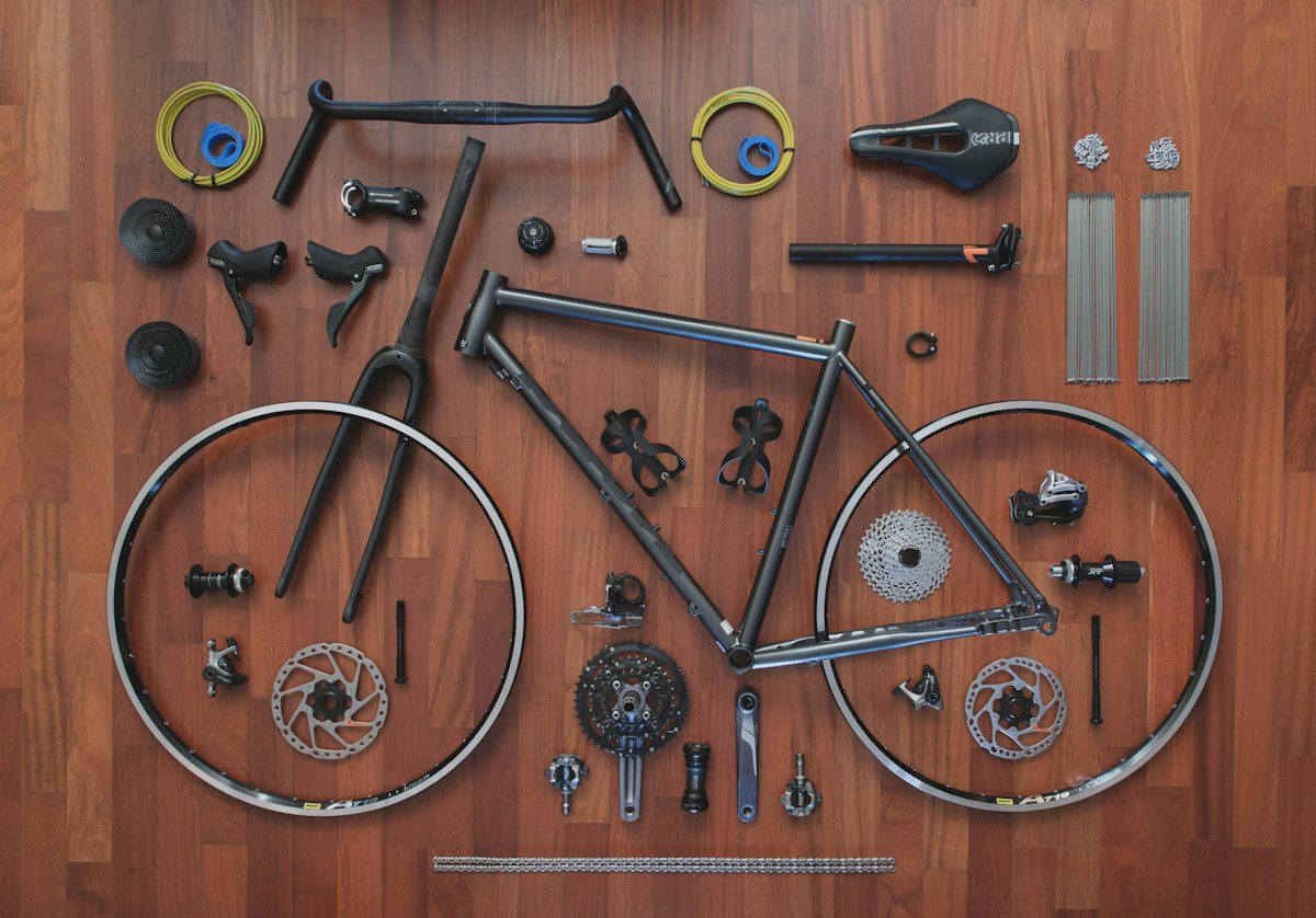 A bicycle with a wooden frame