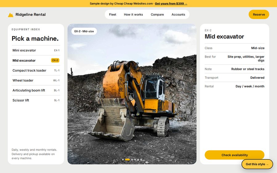 Ridgeline Equipment Rental sample website by Cheap Cheap Websites