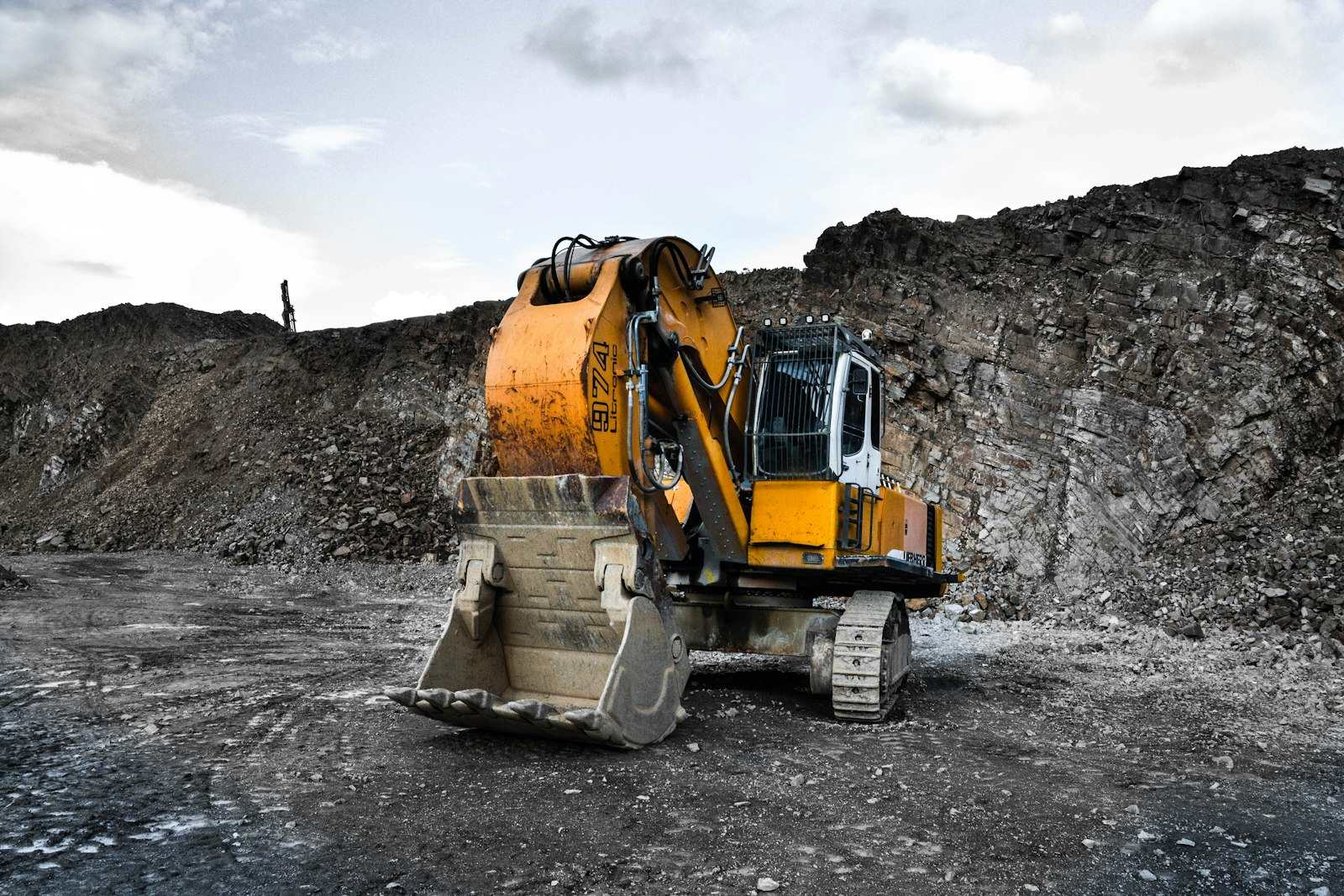 Mid excavator on a job site