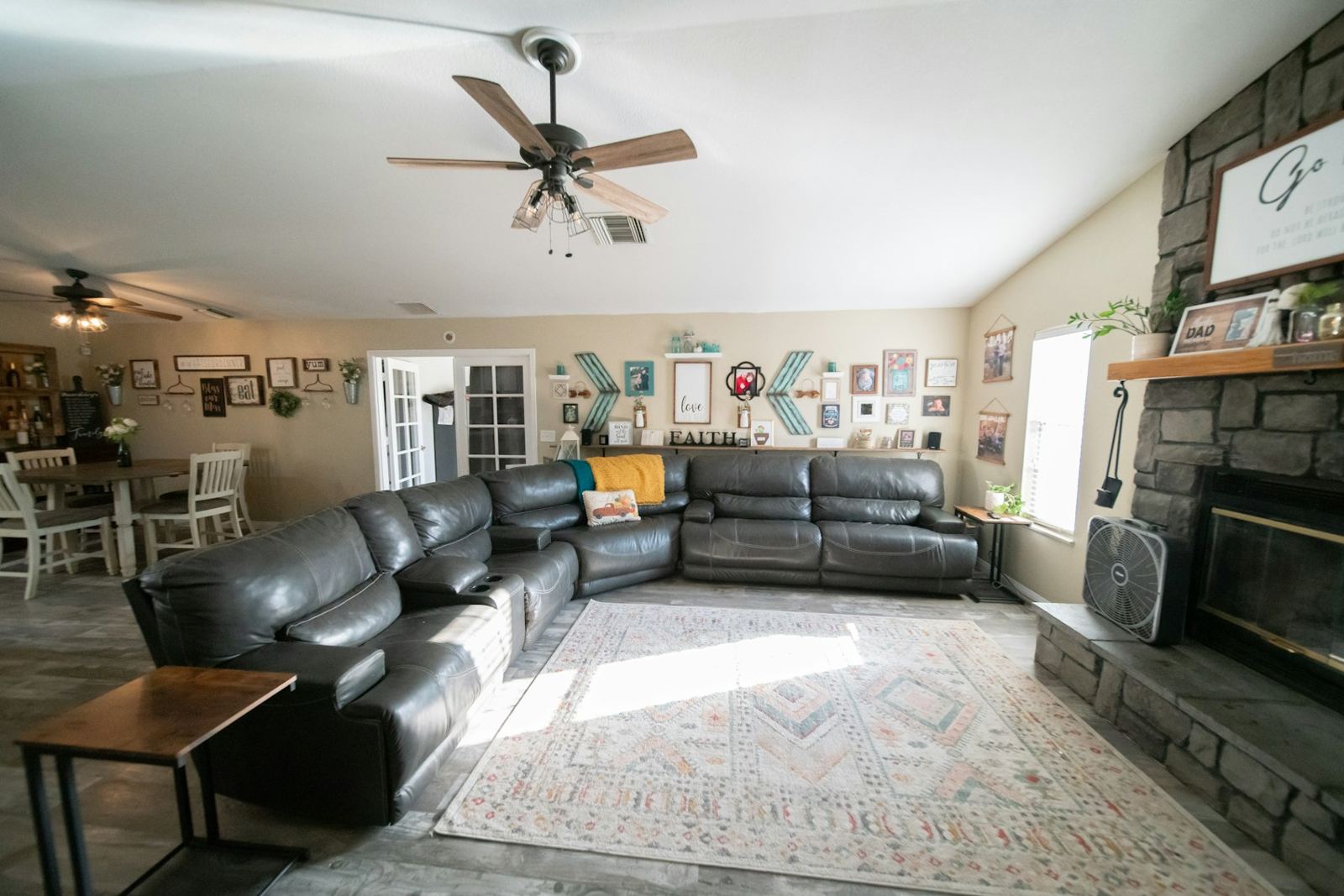 Cedar Gap: Family room with stone hearth