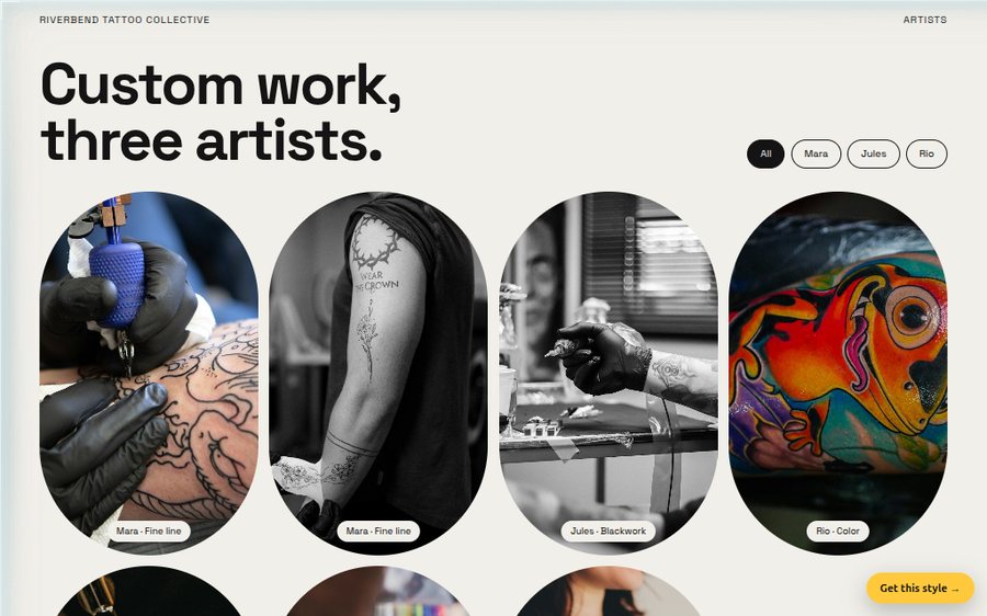 Riverbend Tattoo Collective sample website by Cheap Cheap Websites
