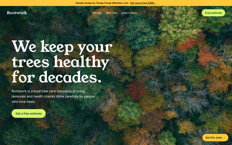 Rootwork Tree Care sample website by Cheap Cheap Websites