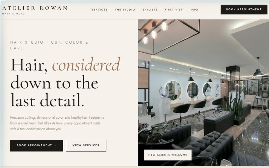 Atelier Rowan Hair Studio sample website