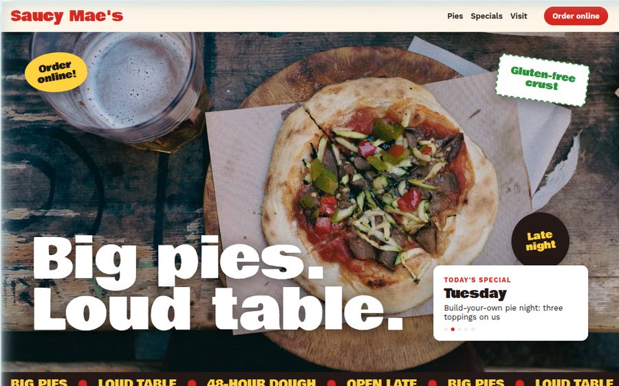 Saucy Mae&rsquo;s Pizza Co. sample website by Cheap Cheap Websites