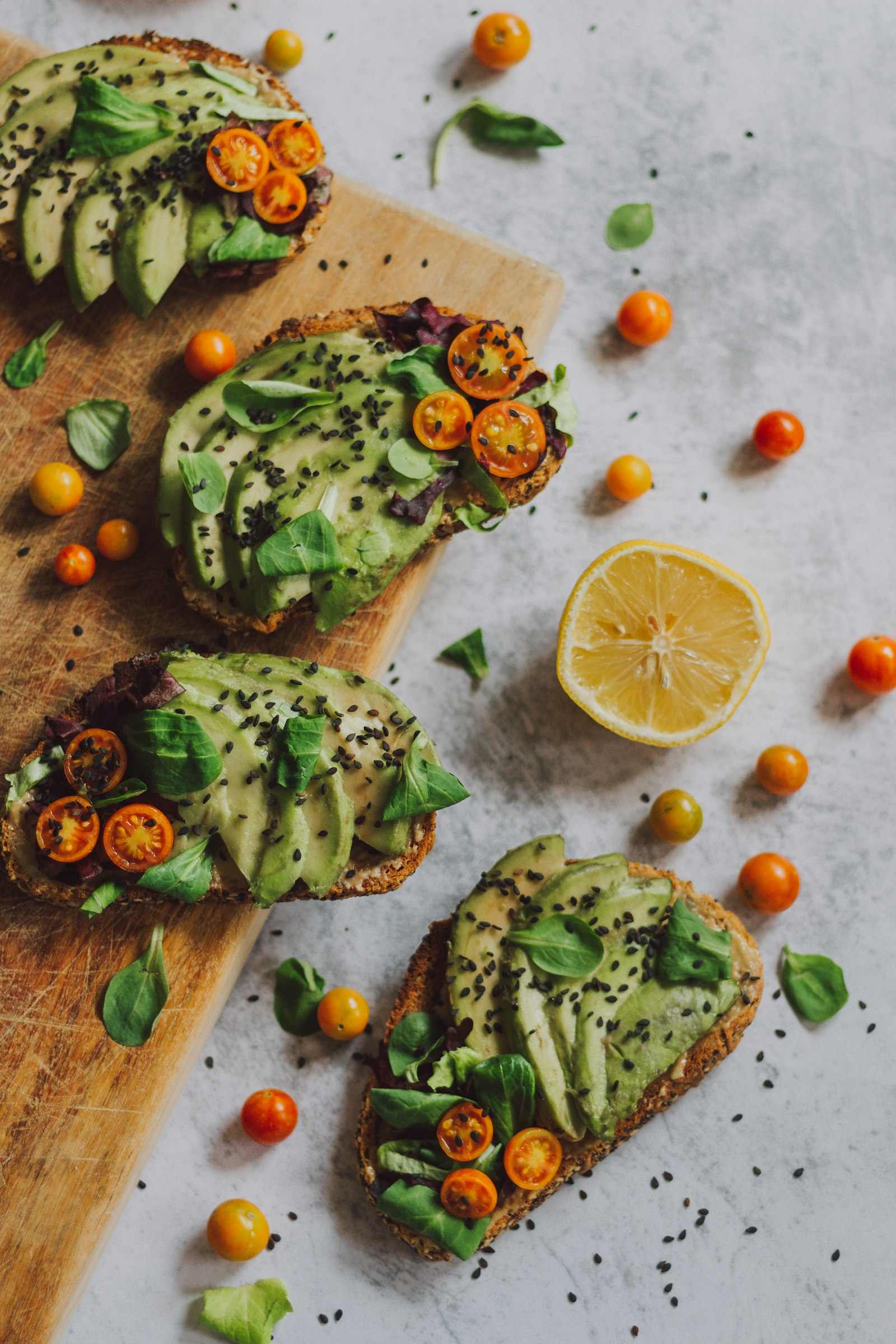 Avocado toasts with tomatoes