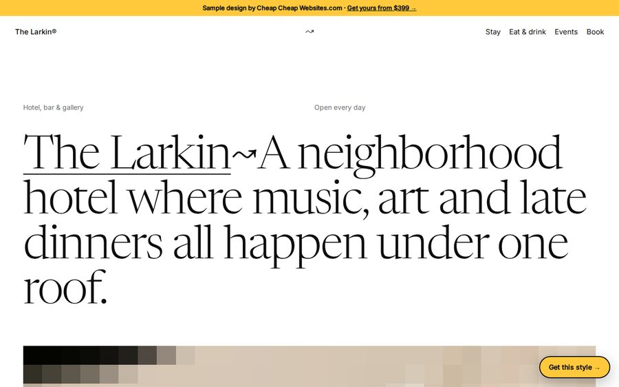 The Larkin Hotel sample website by Cheap Cheap Websites
