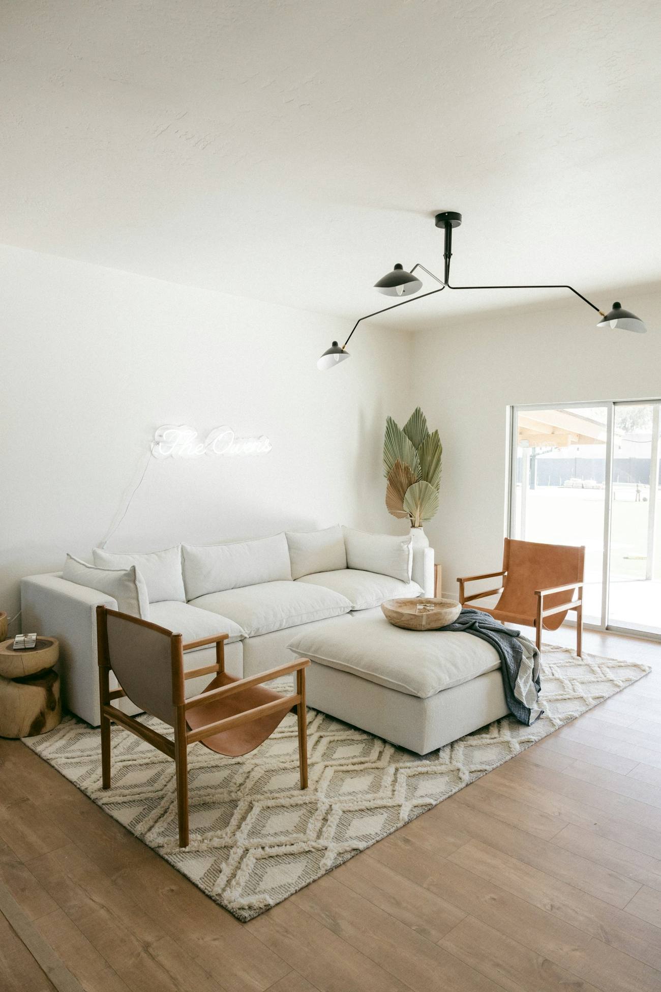 Bright living room with natural textures