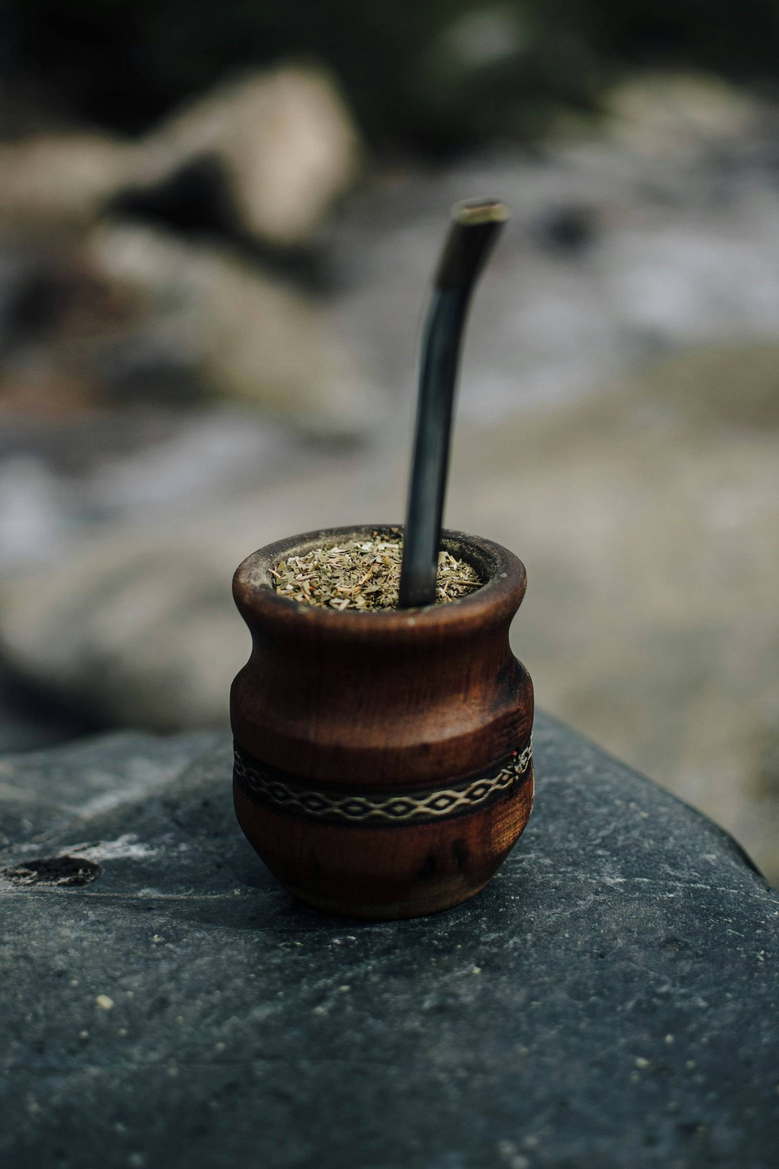 Traditional mate gourd with metal straw