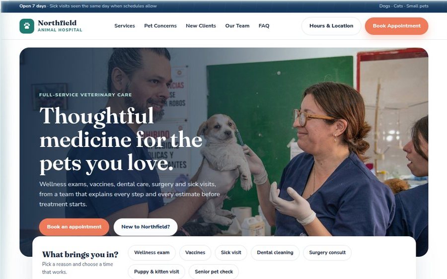 Northfield Animal Hospital sample website